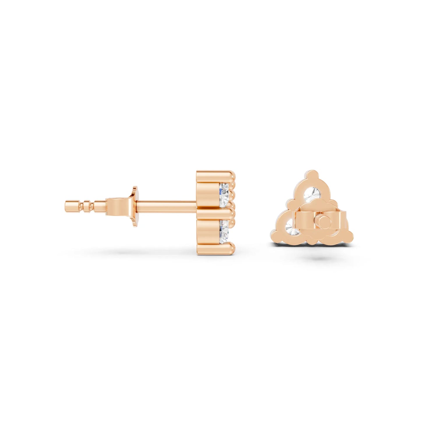 14K Gold Trinity Round Cut Diamond Stud Earring