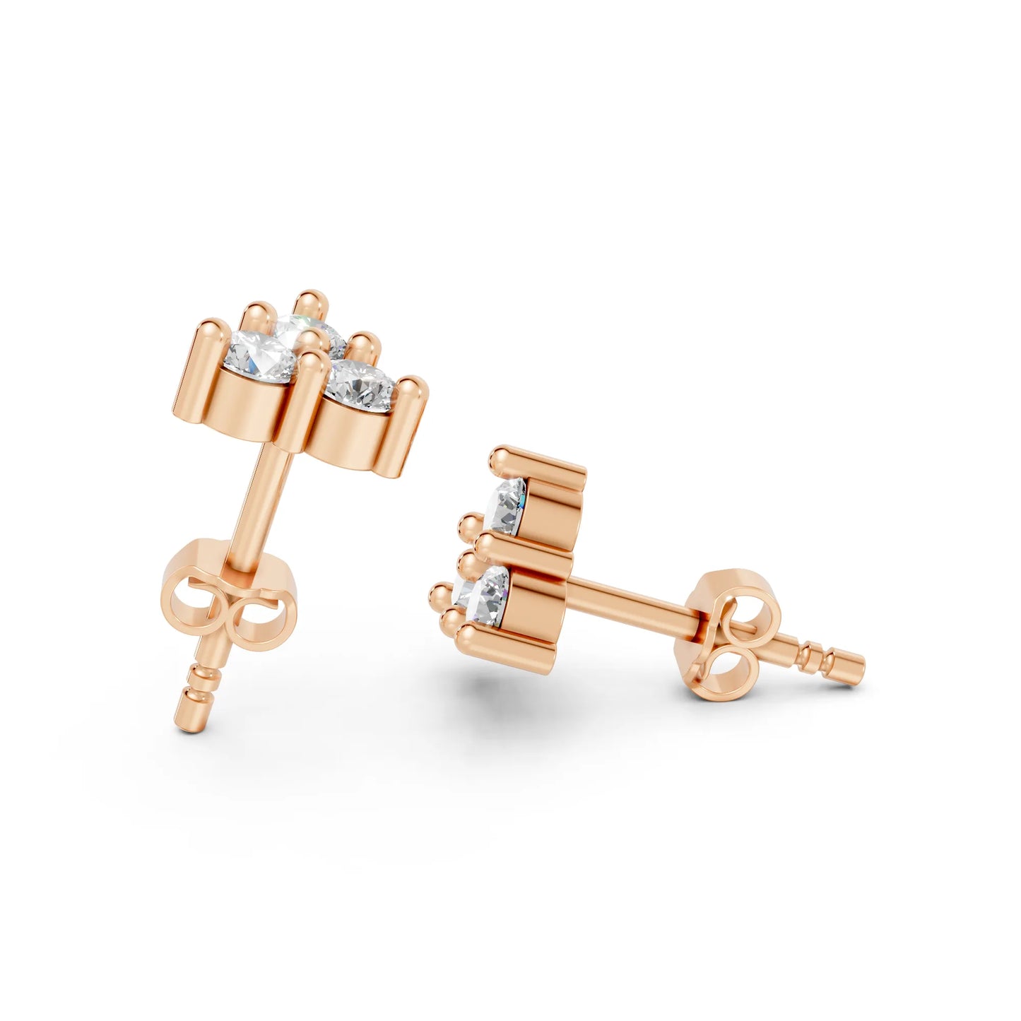 14K Gold Trinity Round Cut Diamond Stud Earring