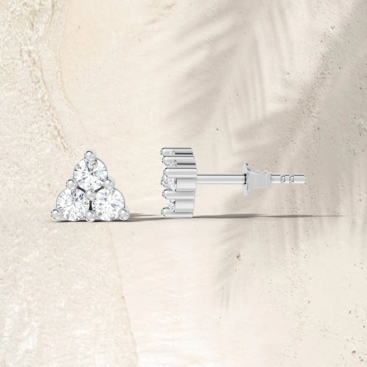 14K Gold Trinity Round Cut Diamond Stud Earring