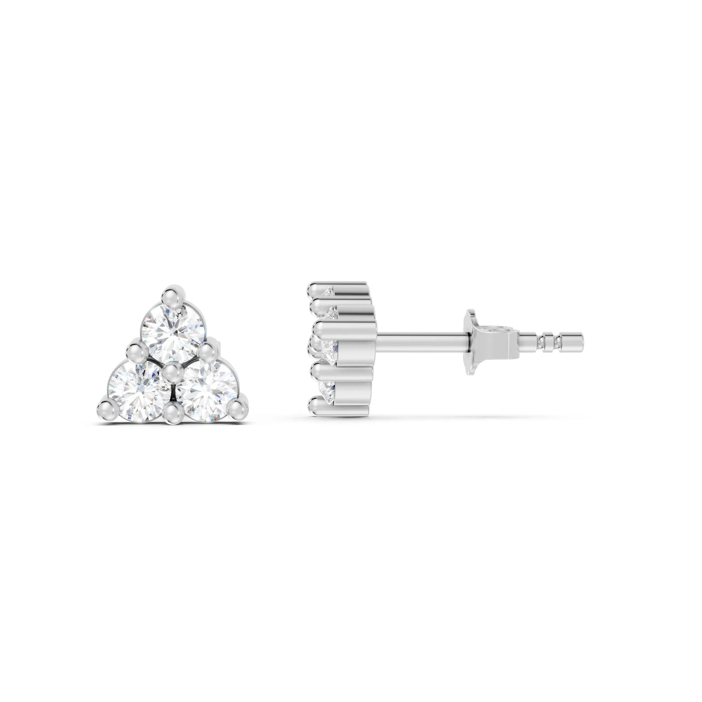 14K Gold Trinity Round Cut Diamond Stud Earring