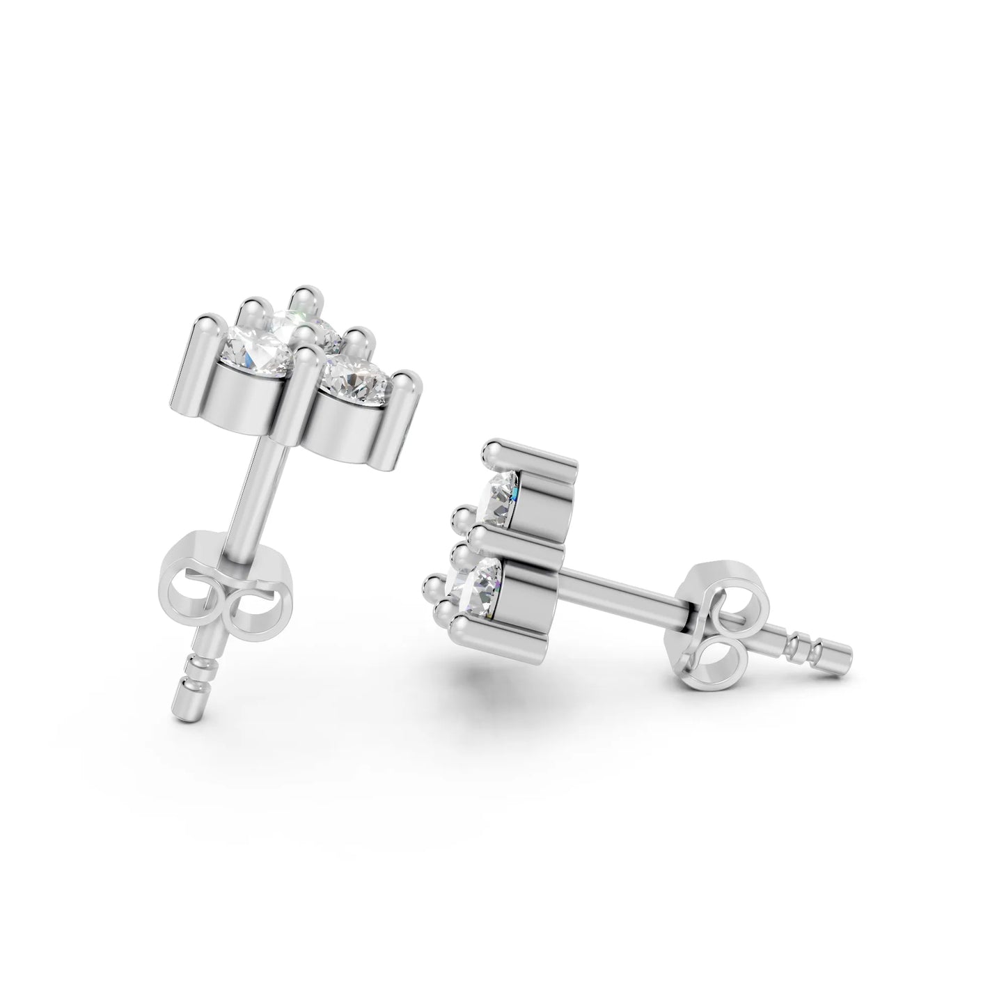 14K Gold Trinity Round Cut Diamond Stud Earring
