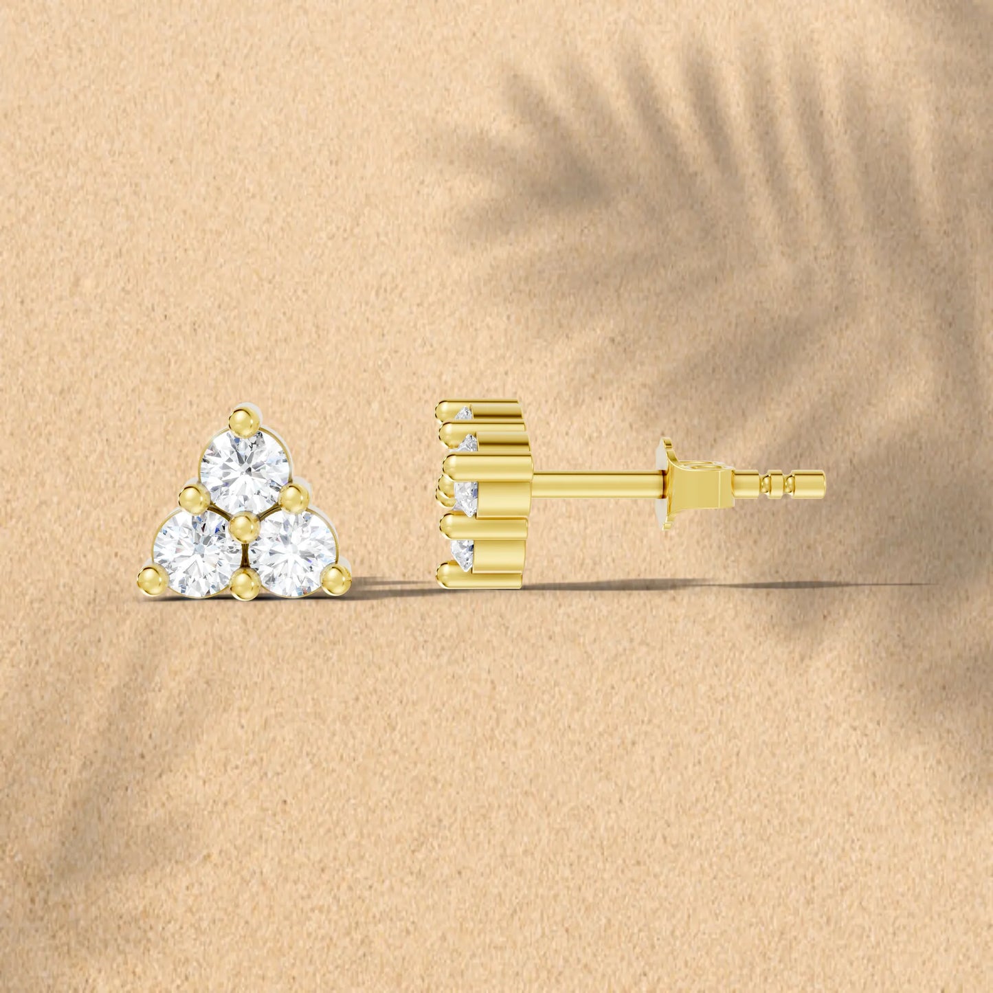 14K Gold Trinity Round Cut Diamond Stud Earring