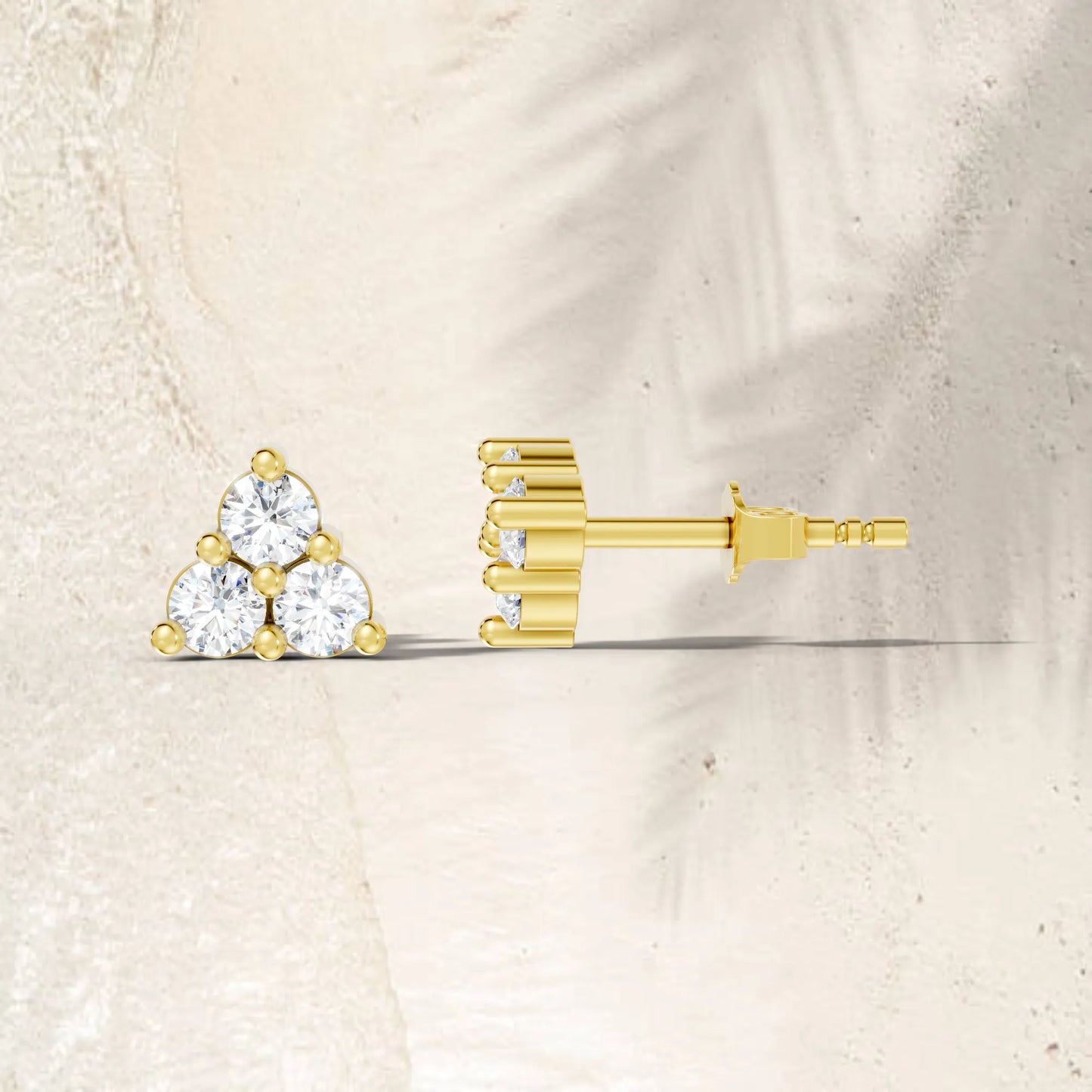 14K Gold Trinity Round Cut Diamond Stud Earring