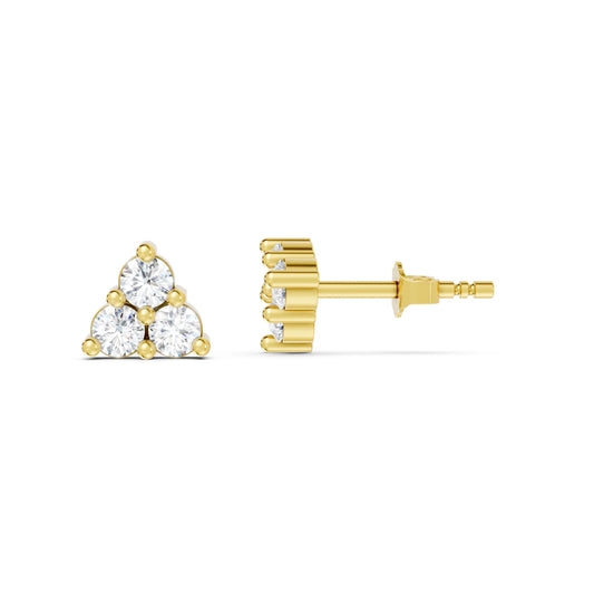 14K Gold Trinity Round Cut Diamond Stud Earring