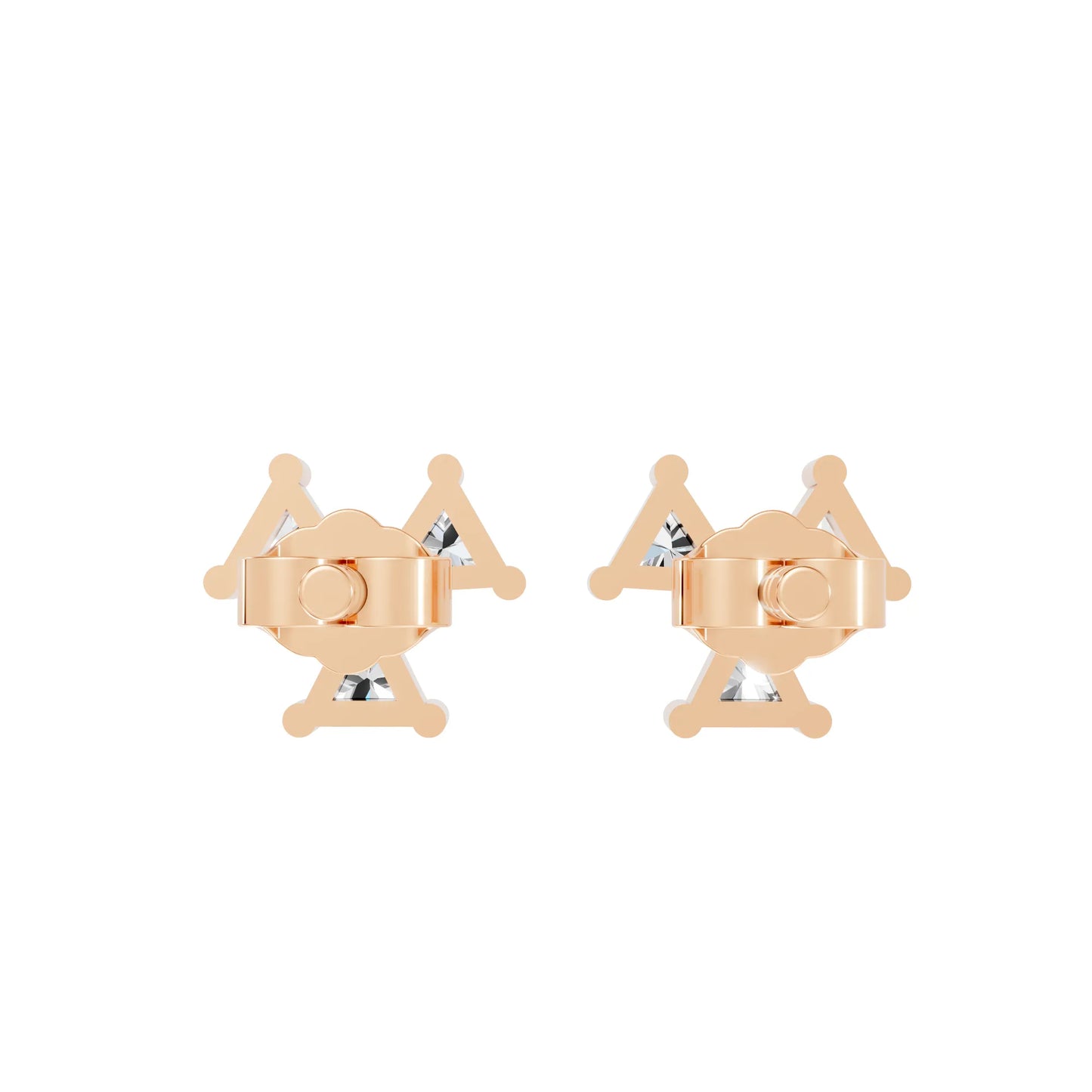 14k Gold Lab Grown Bezel Set and Prong set Earrings | Minimalist Triangle Cut Three Diamond Studs | Timeless Elegant Conflict Design | Create Unforgettable Memories With This Unique Design | Mark Your Special Day With This Unique Jewelry Design