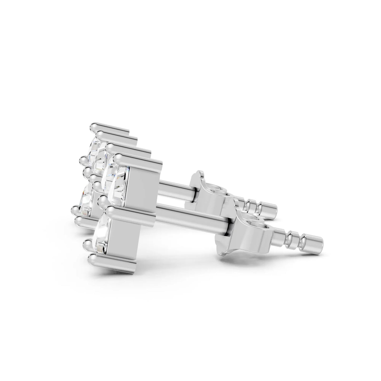 14k Gold Lab Grown Bezel Set and Prong set Earrings | Minimalist Triangle Cut Three Diamond Studs | Timeless Elegant Conflict Design | Create Unforgettable Memories With This Unique Design | Mark Your Special Day With This Unique Jewelry Design