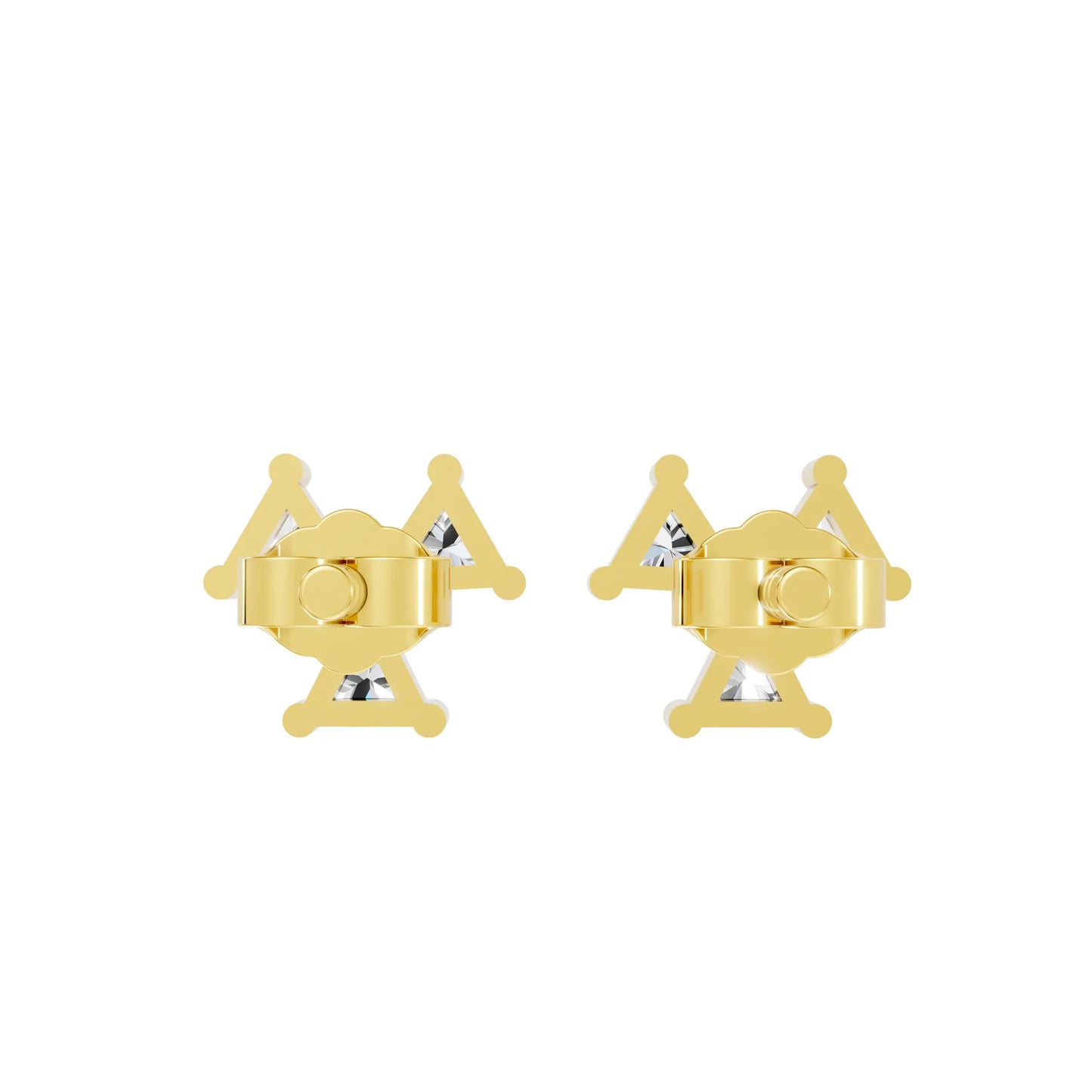 14k Gold Lab Grown Bezel Set and Prong set Earrings | Minimalist Triangle Cut Three Diamond Studs | Timeless Elegant Conflict Design | Create Unforgettable Memories With This Unique Design | Mark Your Special Day With This Unique Jewelry Design