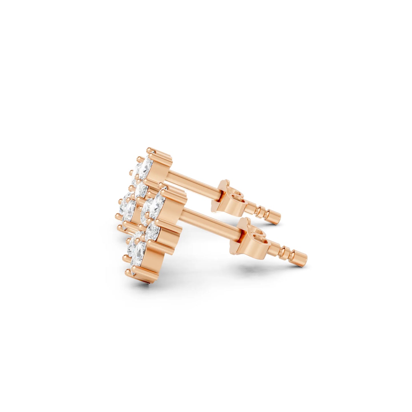 14K Gold Oval Cut Diamond Flower Cluster Stud Earring