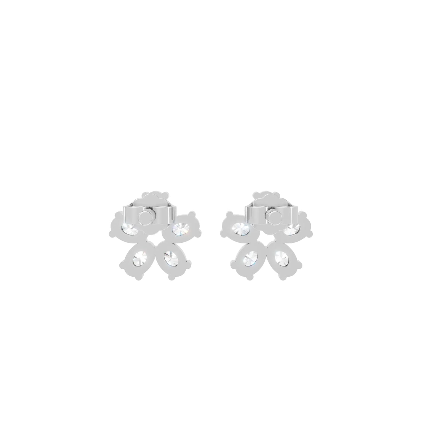 14K Gold Oval Cut Diamond Flower Cluster Stud Earring