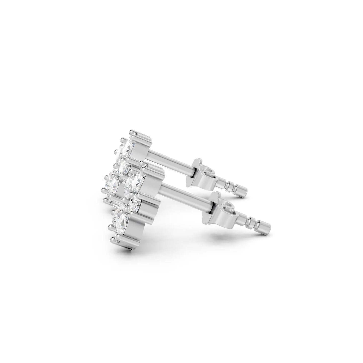 14K Gold Oval Cut Diamond Flower Cluster Stud Earring