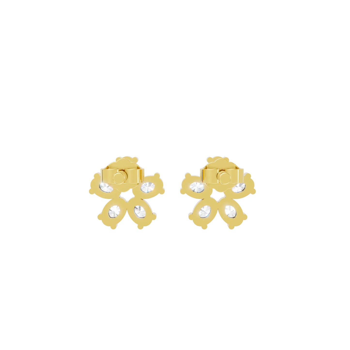 14K Gold Oval Cut Diamond Flower Cluster Stud Earring