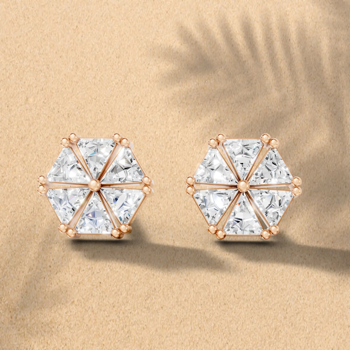 14k Gold Lab Grown Diamond Cluster And Prong Setting Earring| Minimalist Triangle Cut Flower Studs For Girl | Everyday With Shine |Stylish Jewelry For Your Stylish Look | Timeless Elegant Design And Anniversary Gift | Trendy Gift For Wife