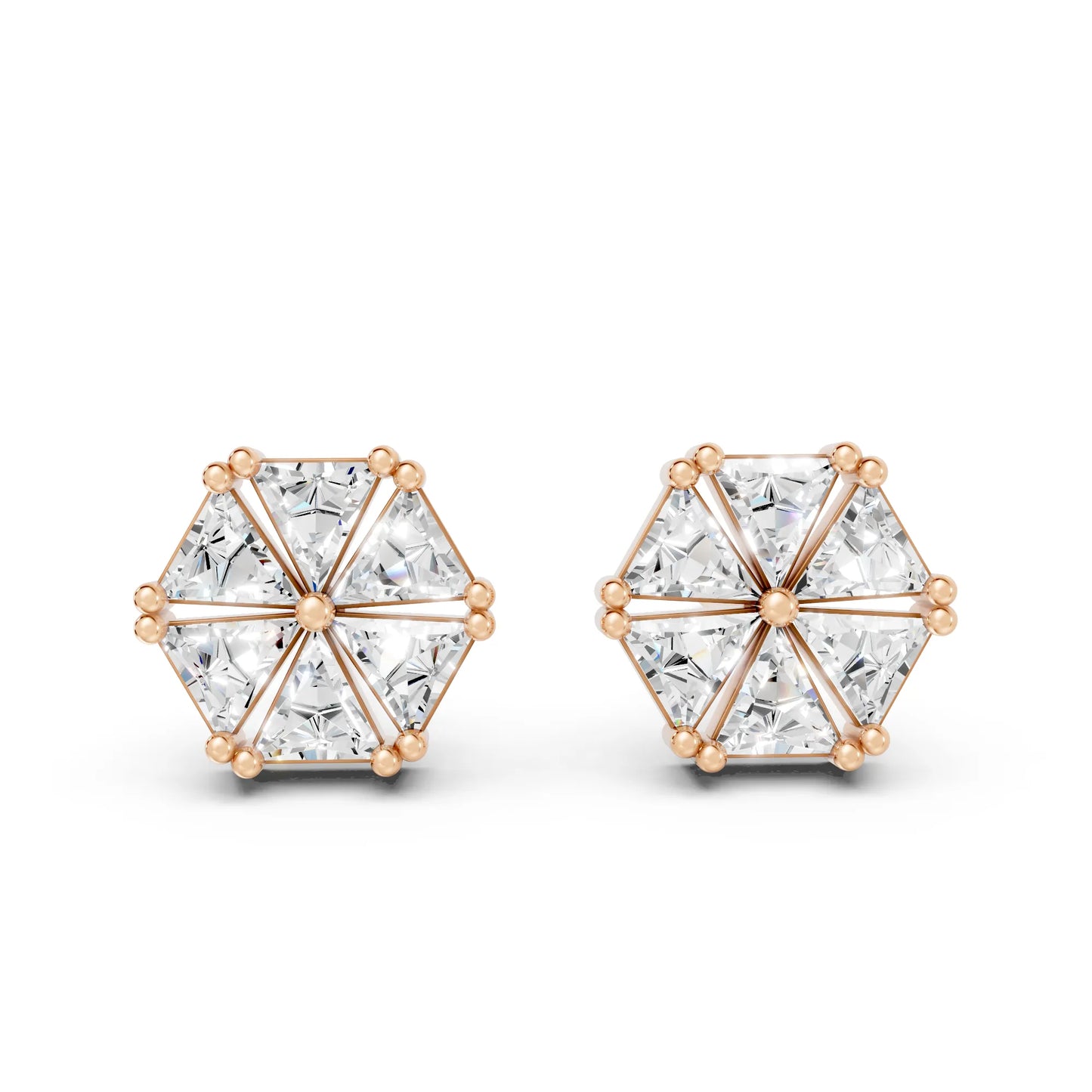 14k Gold Lab Grown Diamond Cluster And Prong Setting Earring| Minimalist Triangle Cut Flower Studs For Girl | Everyday With Shine |Stylish Jewelry For Your Stylish Look | Timeless Elegant Design And Anniversary Gift | Trendy Gift For Wife