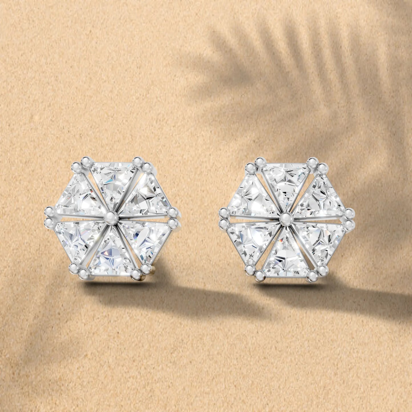 14k Gold Lab Grown Diamond Cluster And Prong Setting Earring| Minimalist Triangle Cut Flower Studs For Girl | Everyday With Shine |Stylish Jewelry For Your Stylish Look | Timeless Elegant Design And Anniversary Gift | Trendy Gift For Wife