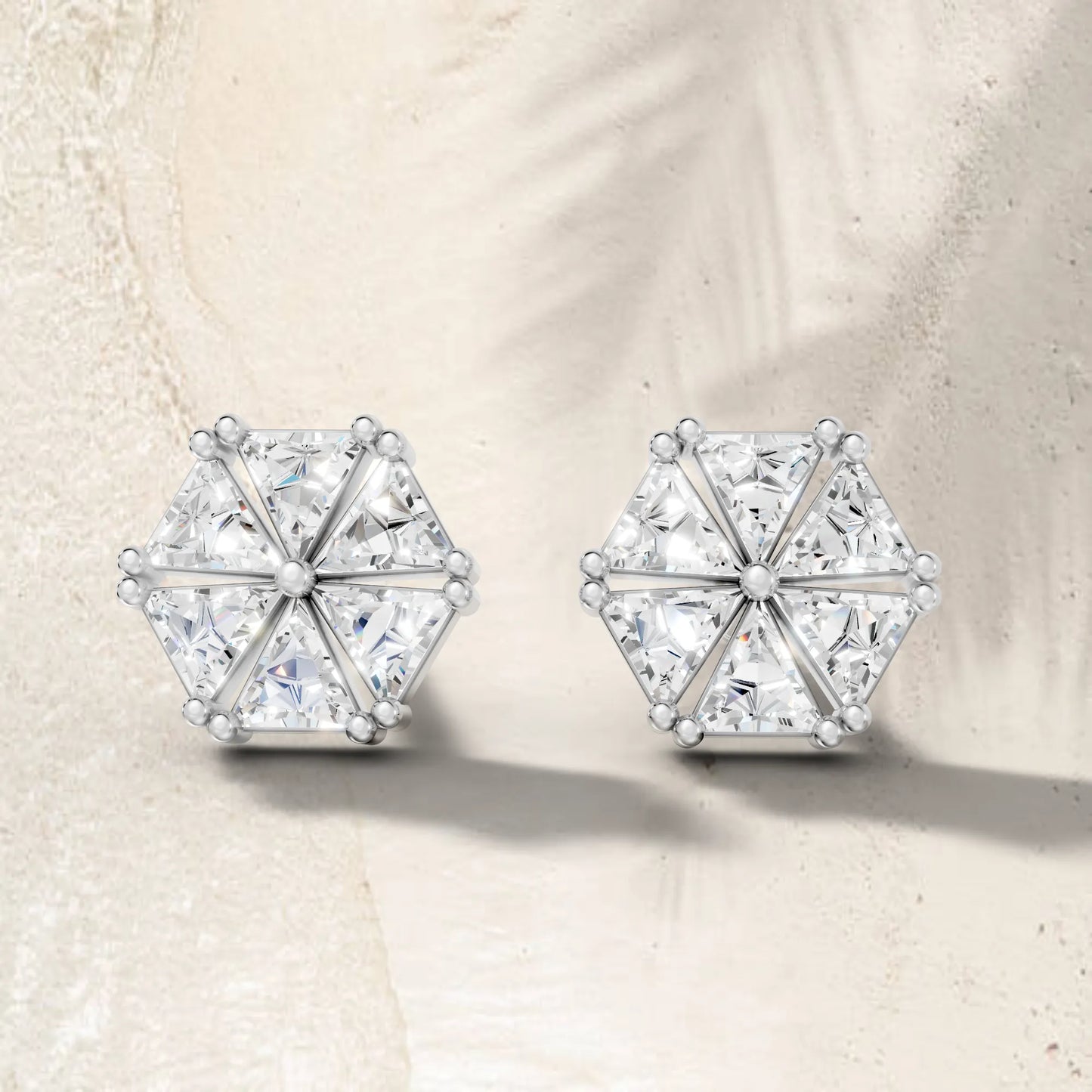 14k Gold Lab Grown Diamond Cluster And Prong Setting Earring| Minimalist Triangle Cut Flower Studs For Girl | Everyday With Shine |Stylish Jewelry For Your Stylish Look | Timeless Elegant Design And Anniversary Gift | Trendy Gift For Wife