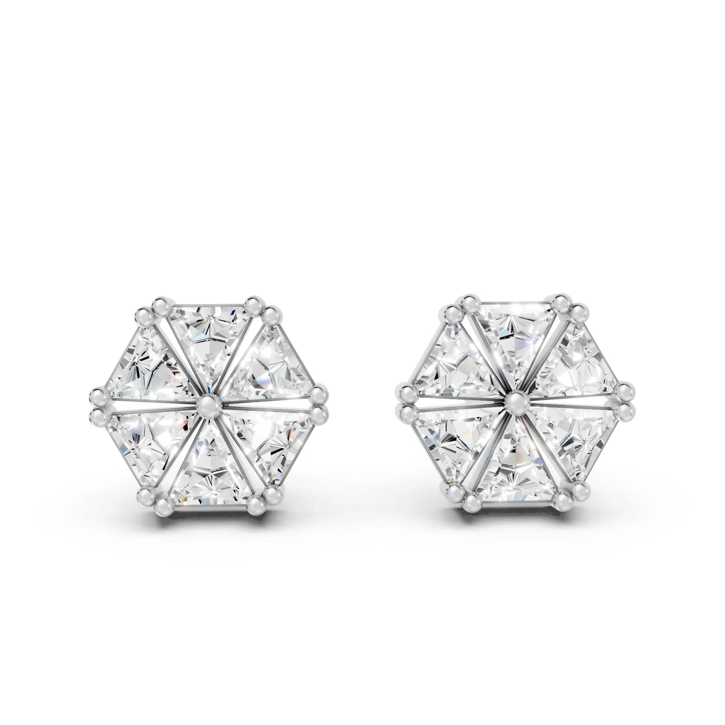 14k Gold Lab Grown Diamond Cluster And Prong Setting Earring| Minimalist Triangle Cut Flower Studs For Girl | Everyday With Shine |Stylish Jewelry For Your Stylish Look | Timeless Elegant Design And Anniversary Gift | Trendy Gift For Wife