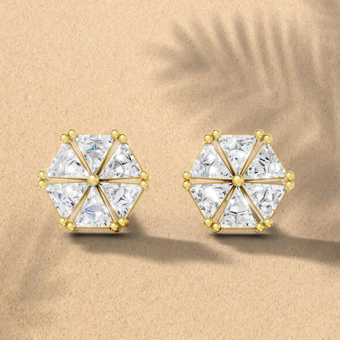 14k Gold Lab Grown Diamond Cluster And Prong Setting Earring| Minimalist Triangle Cut Flower Studs For Girl | Everyday With Shine |Stylish Jewelry For Your Stylish Look | Timeless Elegant Design And Anniversary Gift | Trendy Gift For Wife