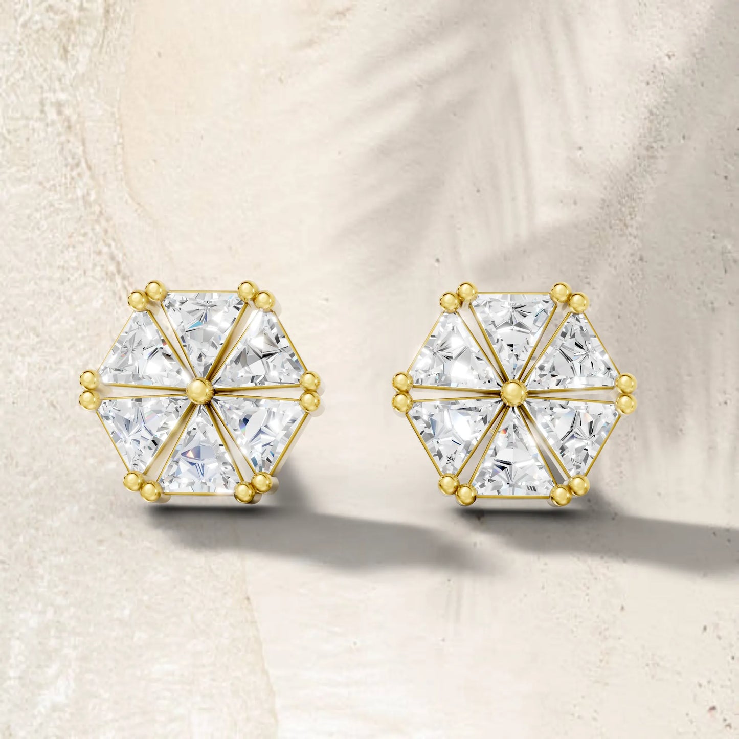 14k Gold Lab Grown Diamond Cluster And Prong Setting Earring| Minimalist Triangle Cut Flower Studs For Girl | Everyday With Shine |Stylish Jewelry For Your Stylish Look | Timeless Elegant Design And Anniversary Gift | Trendy Gift For Wife