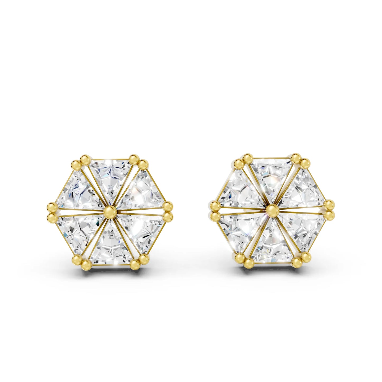 14k Gold Lab Grown Diamond Cluster And Prong Setting Earring| Minimalist Triangle Cut Flower Studs For Girl | Everyday With Shine |Stylish Jewelry For Your Stylish Look | Timeless Elegant Design And Anniversary Gift | Trendy Gift For Wife