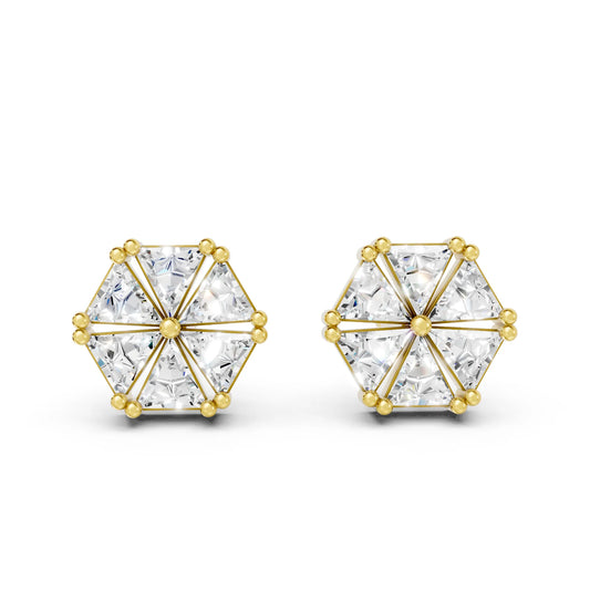 14k Gold Lab Grown Diamond Cluster And Prong Setting Earring| Minimalist Triangle Cut Flower Studs For Girl | Everyday With Shine |Stylish Jewelry For Your Stylish Look | Timeless Elegant Design And Anniversary Gift | Trendy Gift For Wife