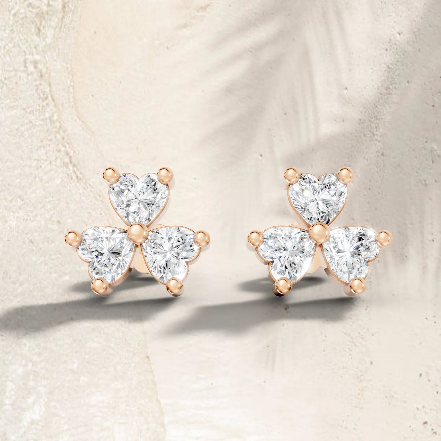 14K Heart Cut Diamond Flower Cluster Stud Earring
