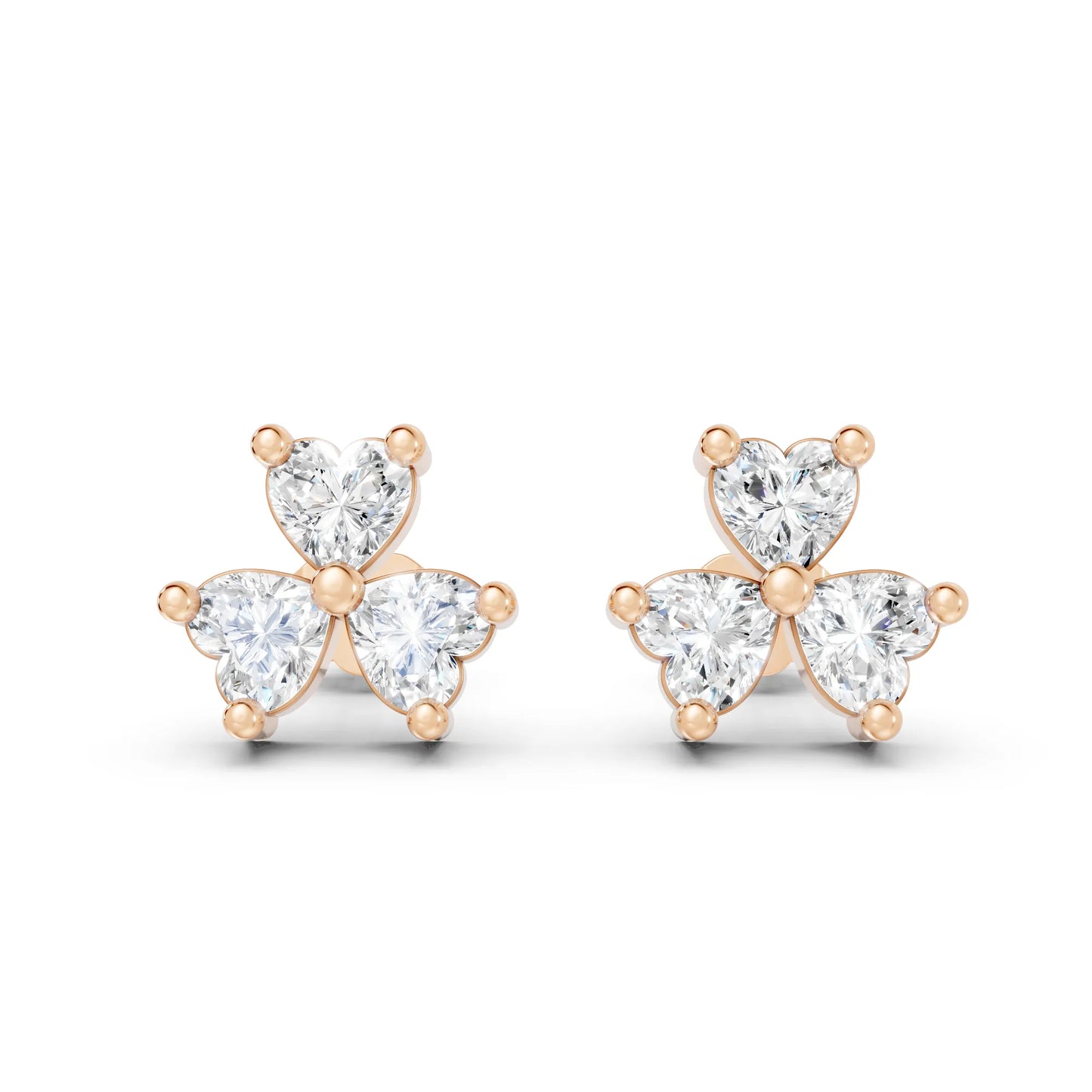 14K Heart Cut Diamond Flower Cluster Stud Earring