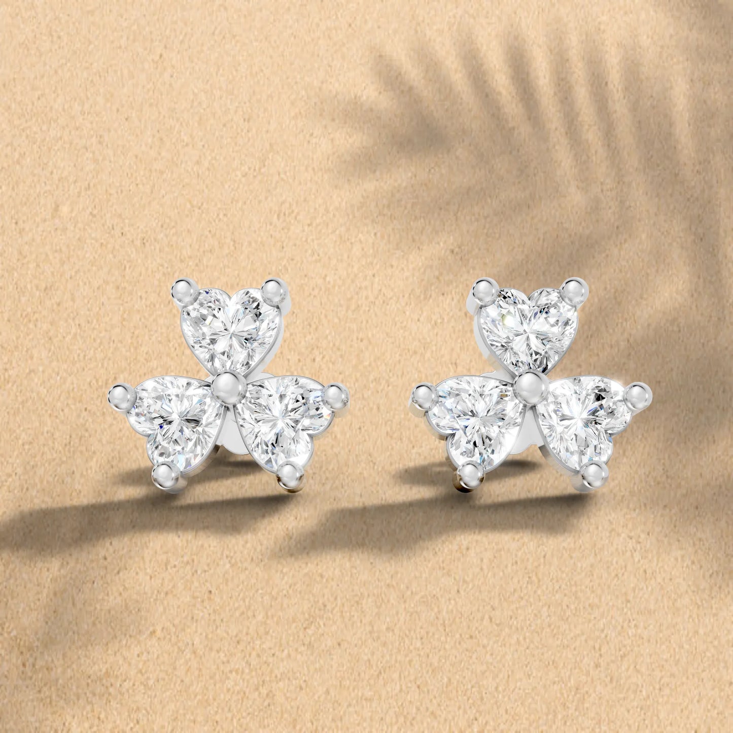 14K Heart Cut Diamond Flower Cluster Stud Earring