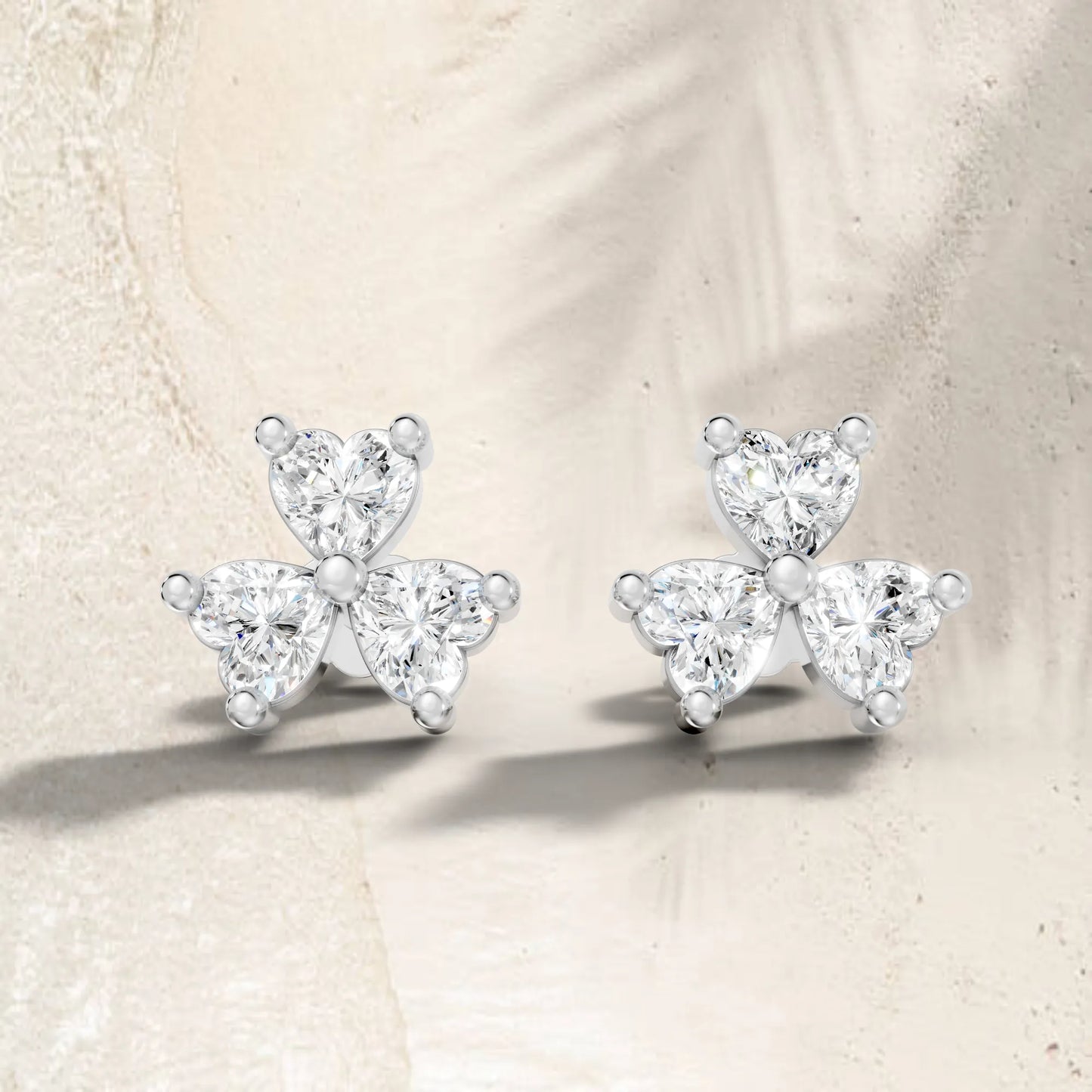 14K Heart Cut Diamond Flower Cluster Stud Earring