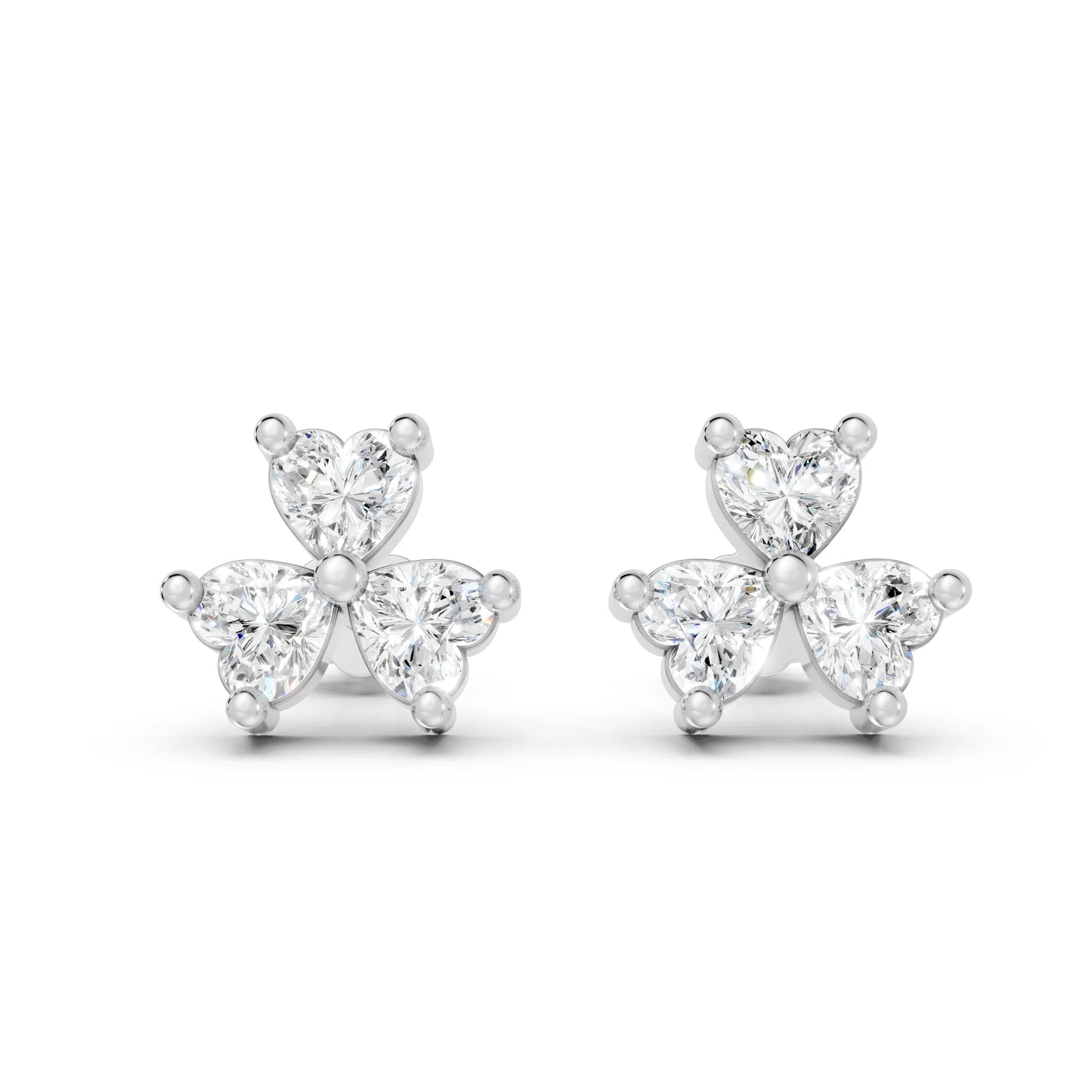 14K Heart Cut Diamond Flower Cluster Stud Earring