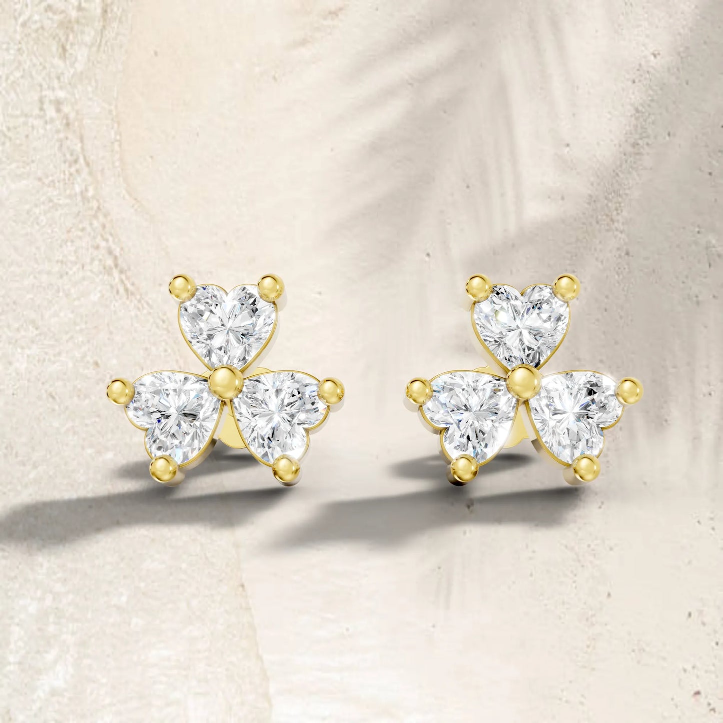 14K Heart Cut Diamond Flower Cluster Stud Earring