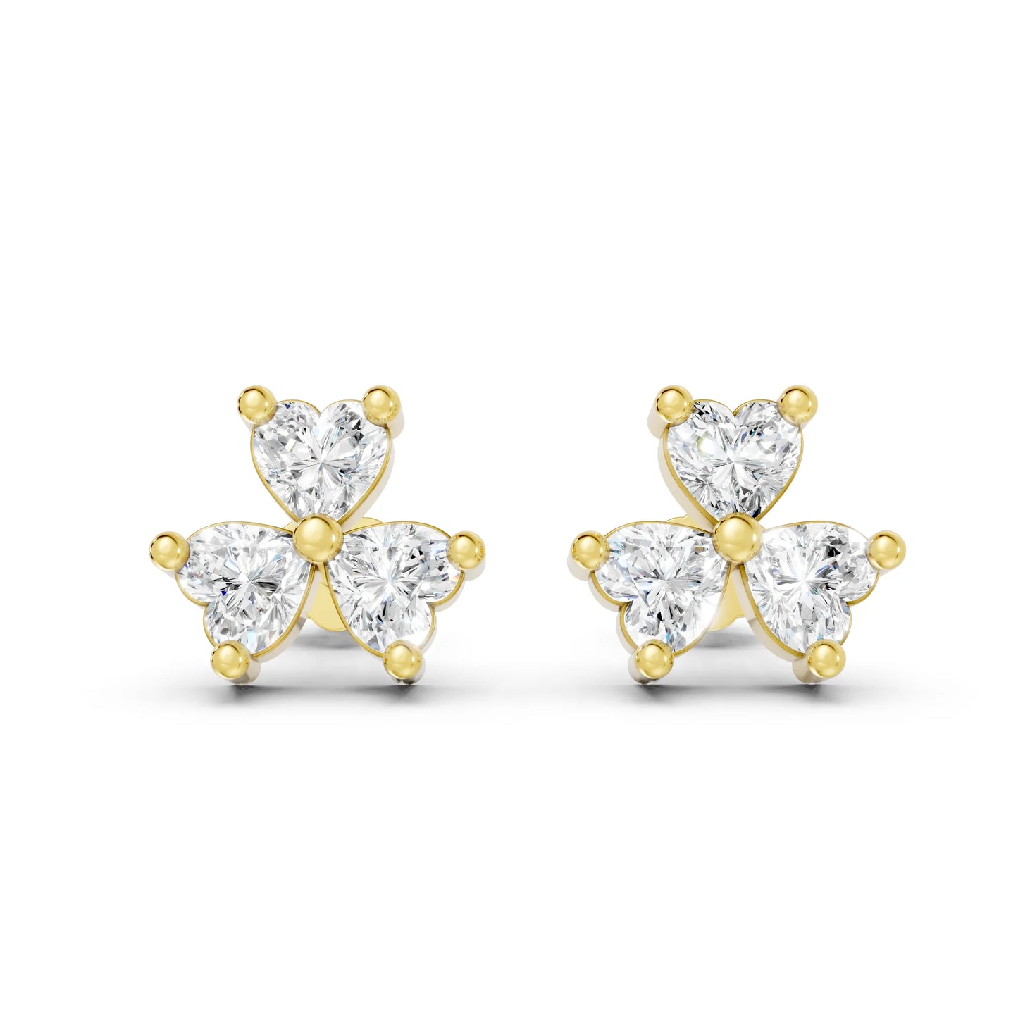 14K Heart Cut Diamond Flower Cluster Stud Earring