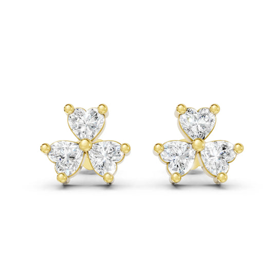 14K Heart Cut Diamond Flower Cluster Stud Earring
