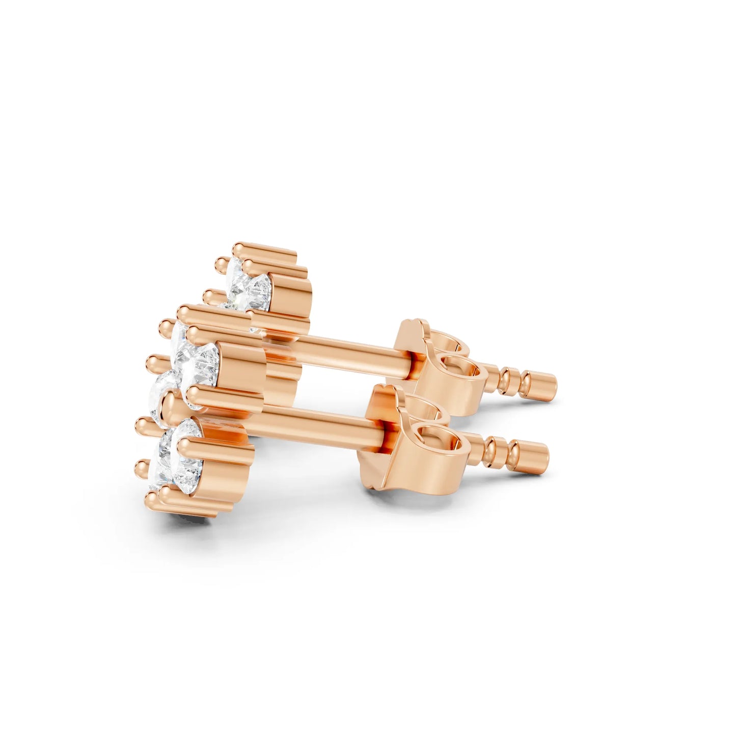 14K Gold Pear Cut Diamond Flower Cluster Stud Earring