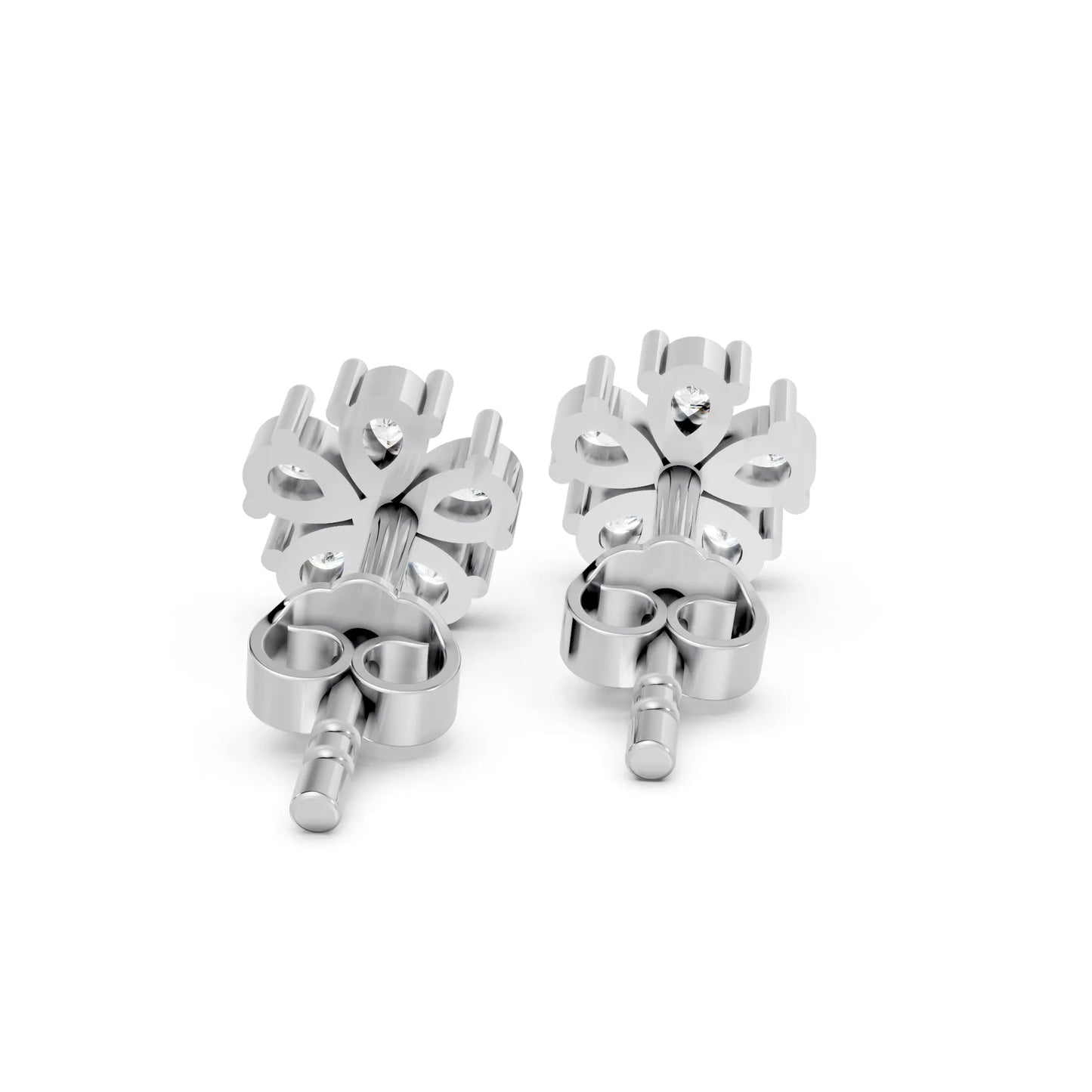 14K Gold Pear Cut Diamond Flower Cluster Stud Earring