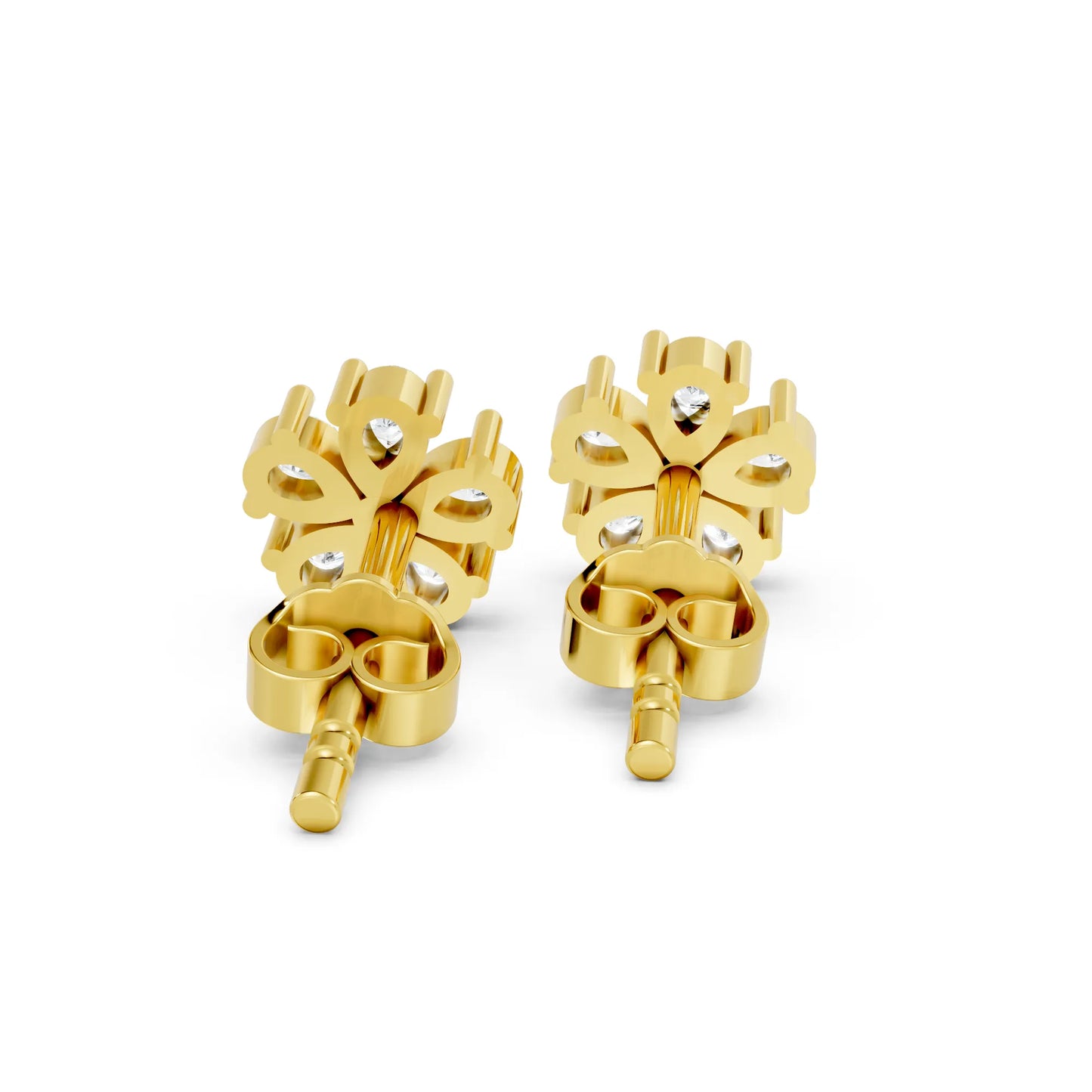 14K Gold Pear Cut Diamond Flower Cluster Stud Earring