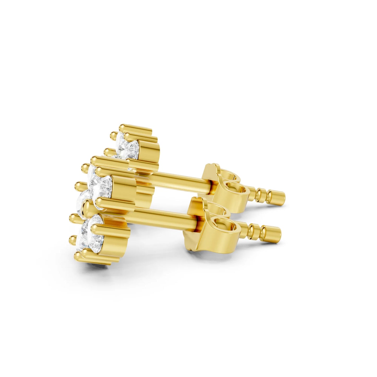 14K Gold Pear Cut Diamond Flower Cluster Stud Earring