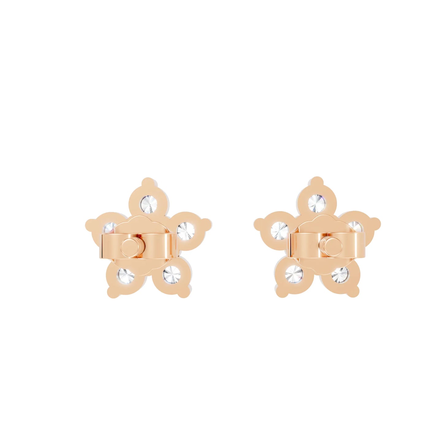 14K Gold Round Cut Diamond Flower Cluster Stud Earring