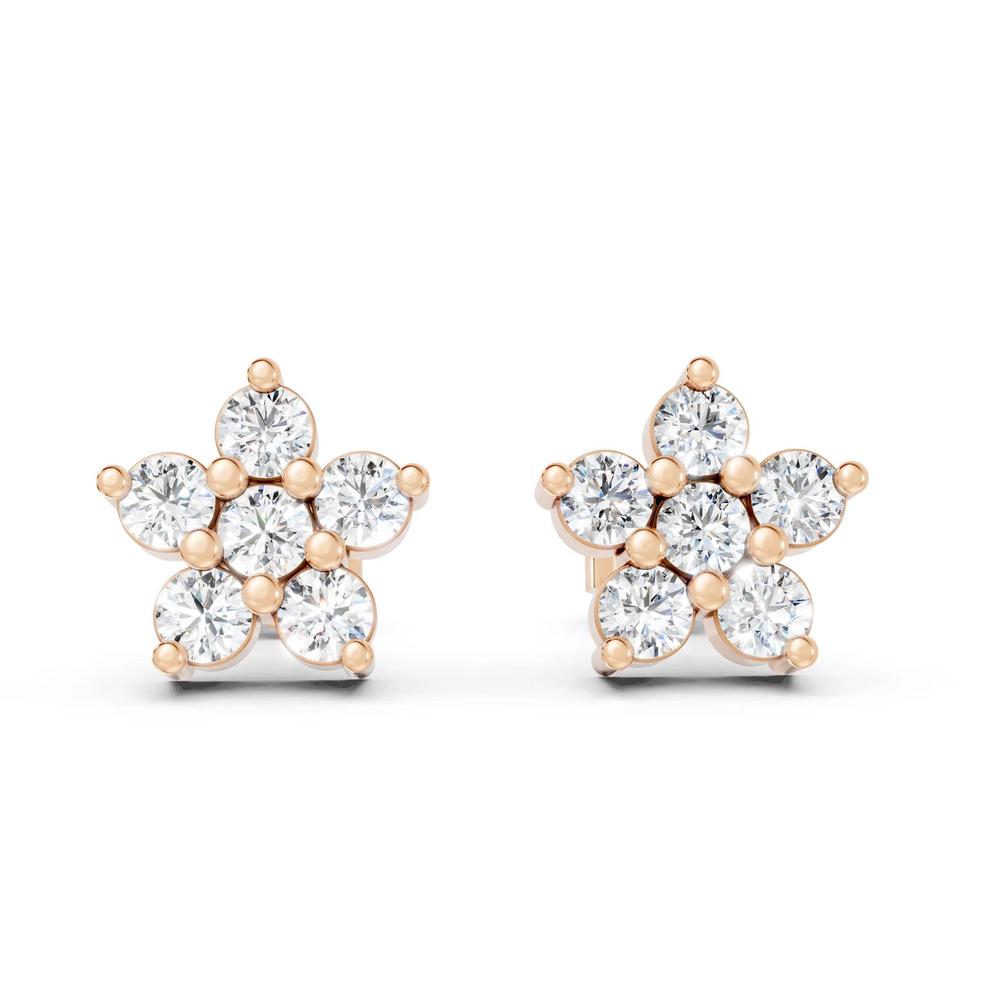 14K Gold Round Cut Diamond Flower Cluster Stud Earring