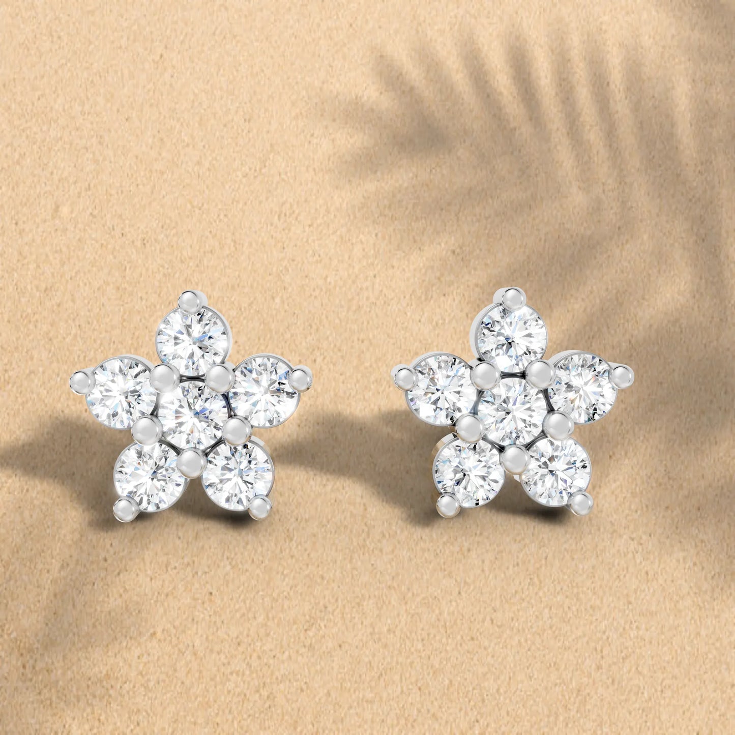 14K Gold Round Cut Diamond Flower Cluster Stud Earring