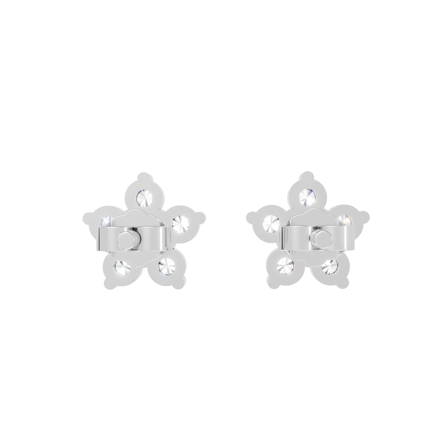 14K Gold Round Cut Diamond Flower Cluster Stud Earring