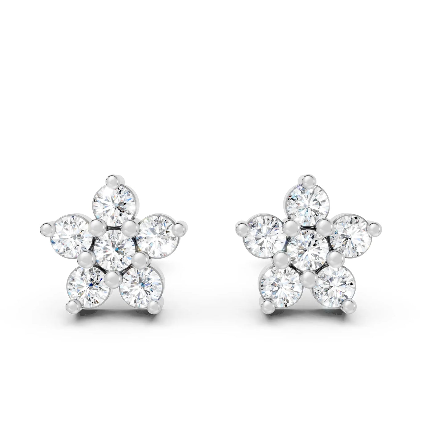 14K Gold Round Cut Diamond Flower Cluster Stud Earring