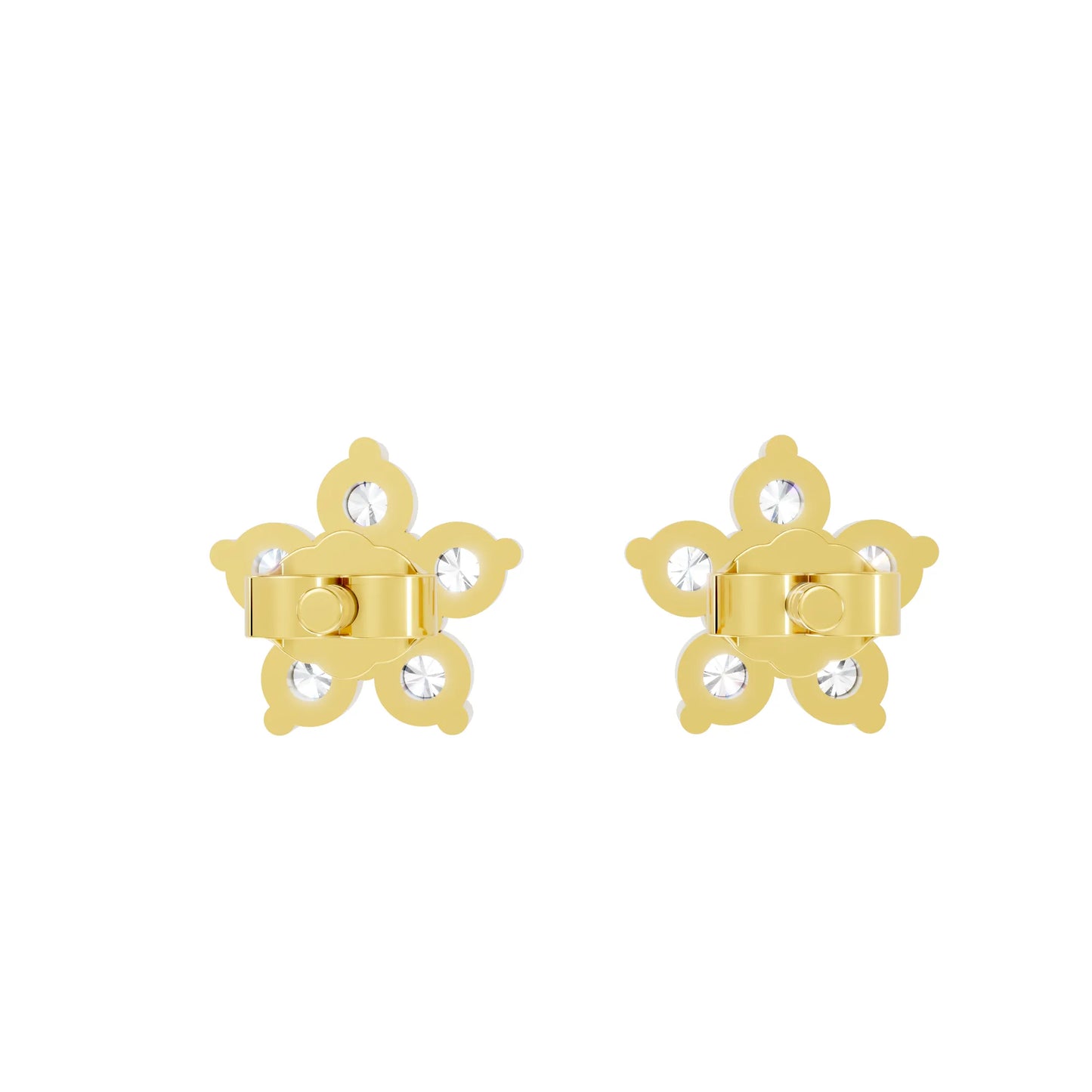 14K Gold Round Cut Diamond Flower Cluster Stud Earring