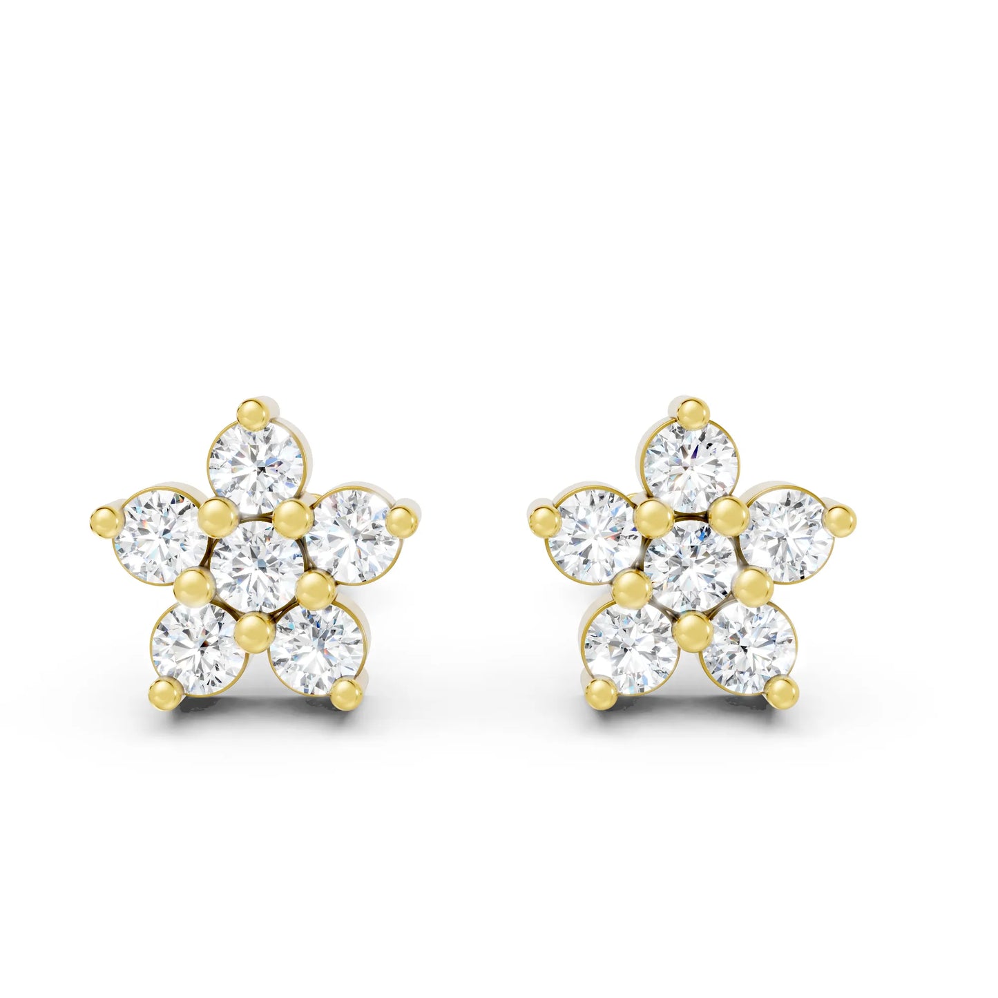 14K Gold Round Cut Diamond Flower Cluster Stud Earring
