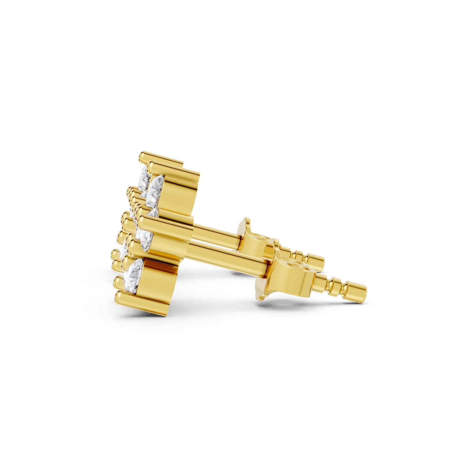 14K Gold Round Cut Diamond Flower Cluster Stud Earring