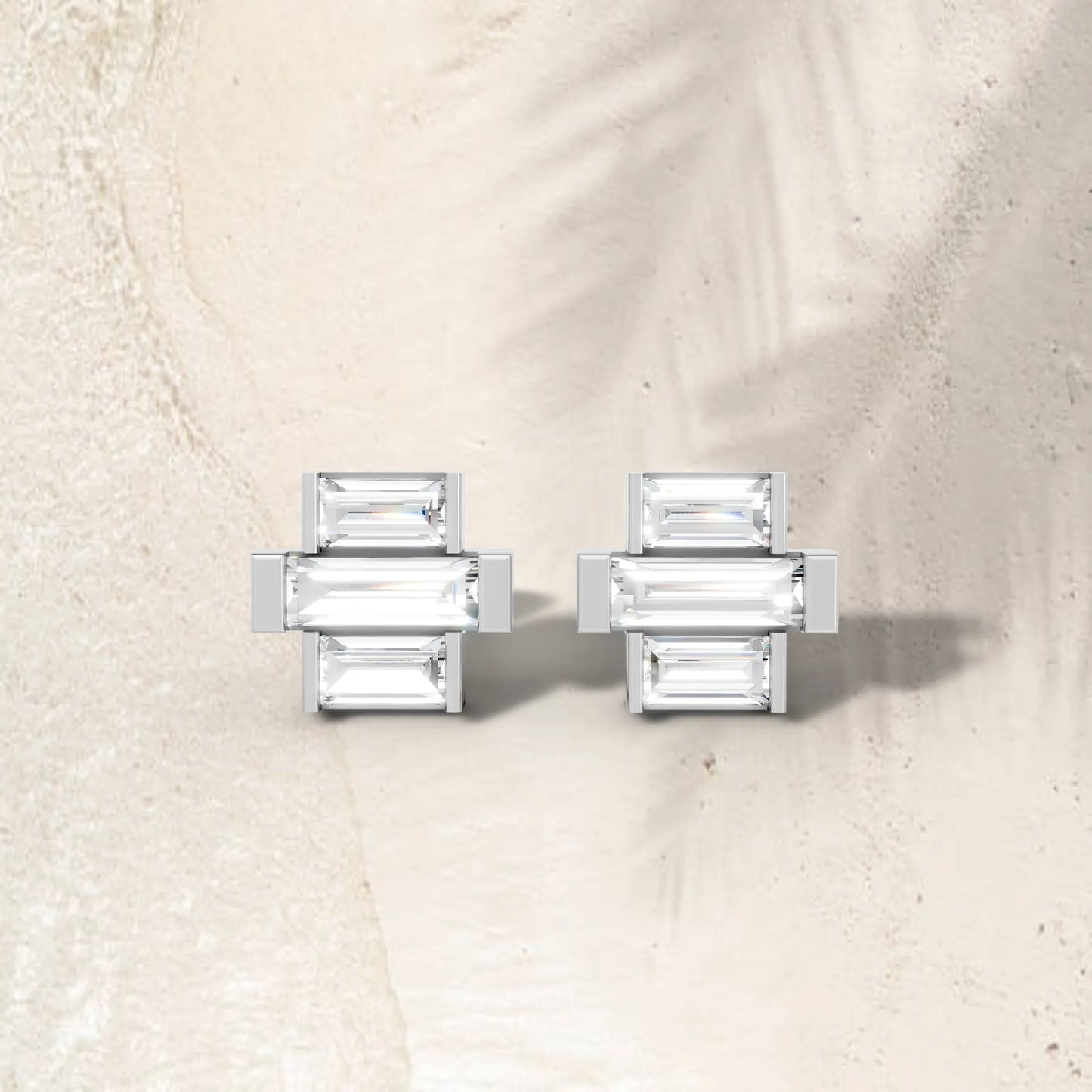 14K Gold Baguette Cut Diamond Cross Cluster Stud Earring