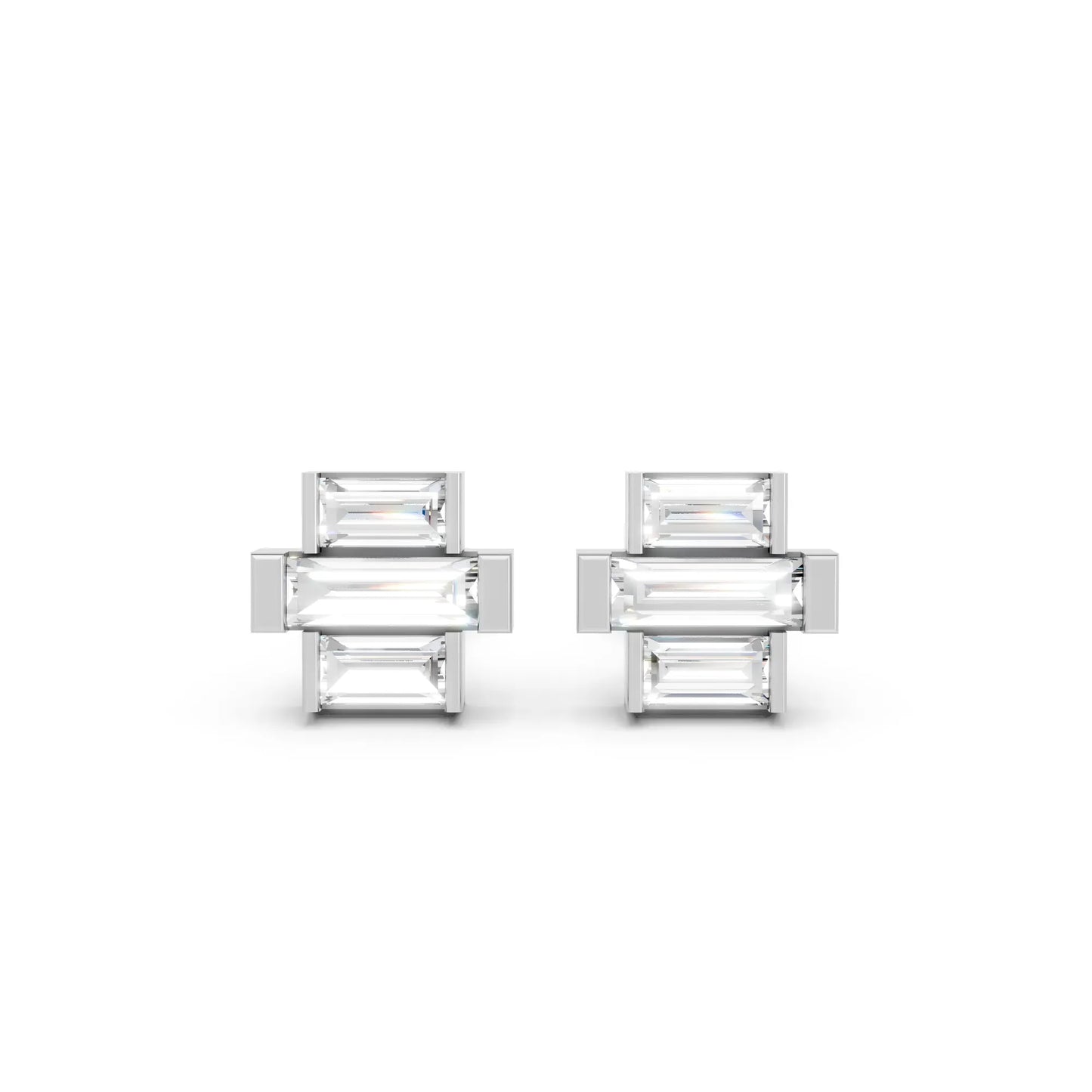 14K Gold Baguette Cut Diamond Cross Cluster Stud Earring