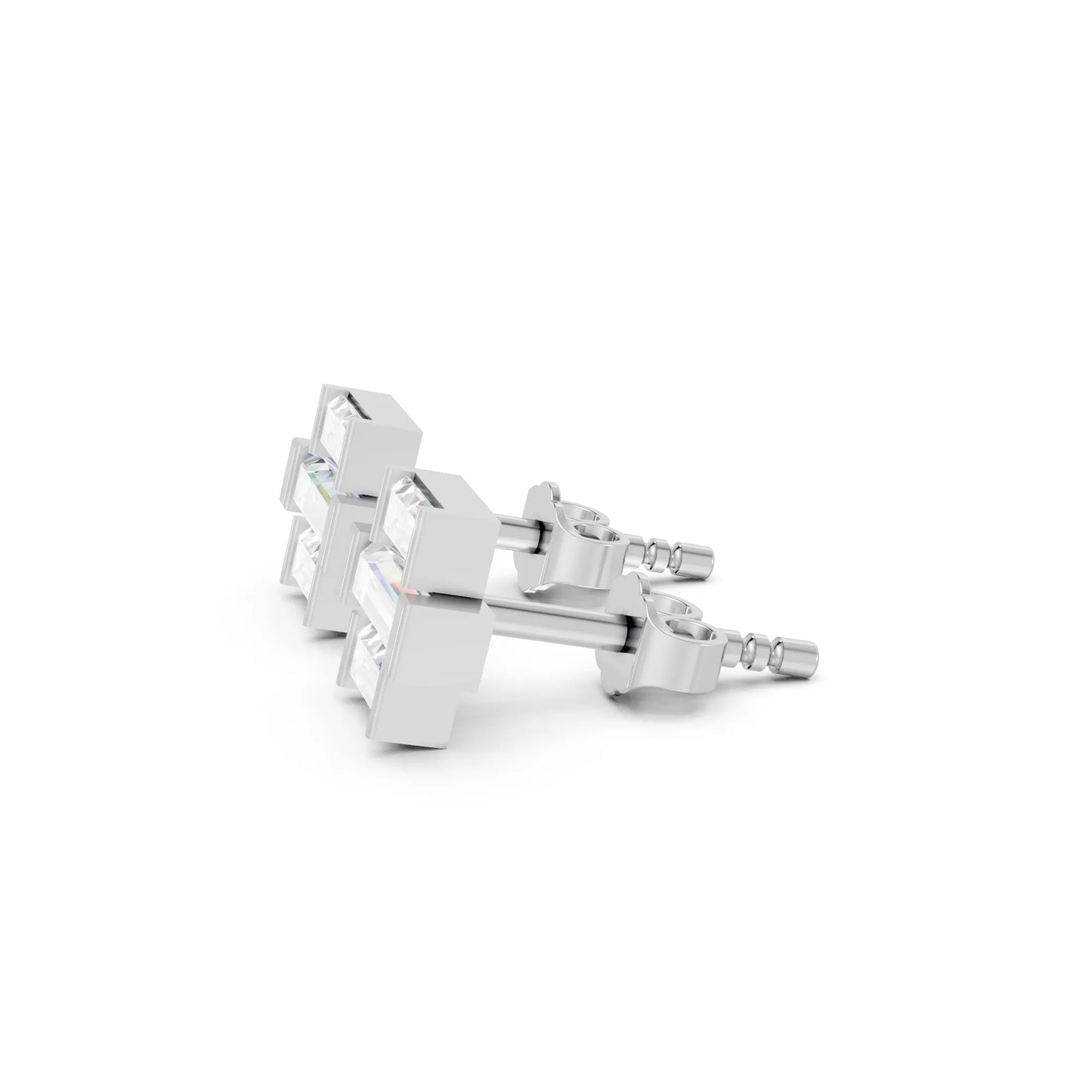 14K Gold Baguette Cut Diamond Cross Cluster Stud Earring