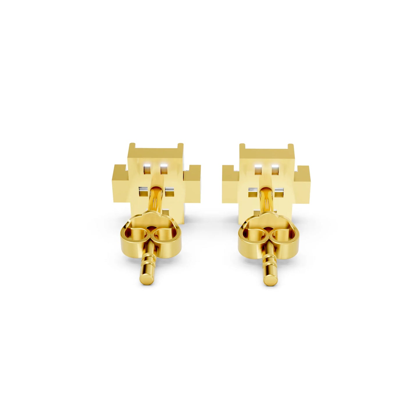 14K Gold Baguette Cut Diamond Cross Cluster Stud Earring