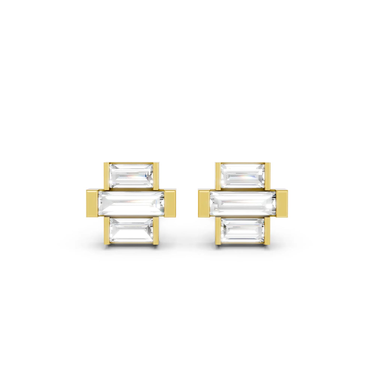 14K Gold Baguette Cut Diamond Cross Cluster Stud Earring