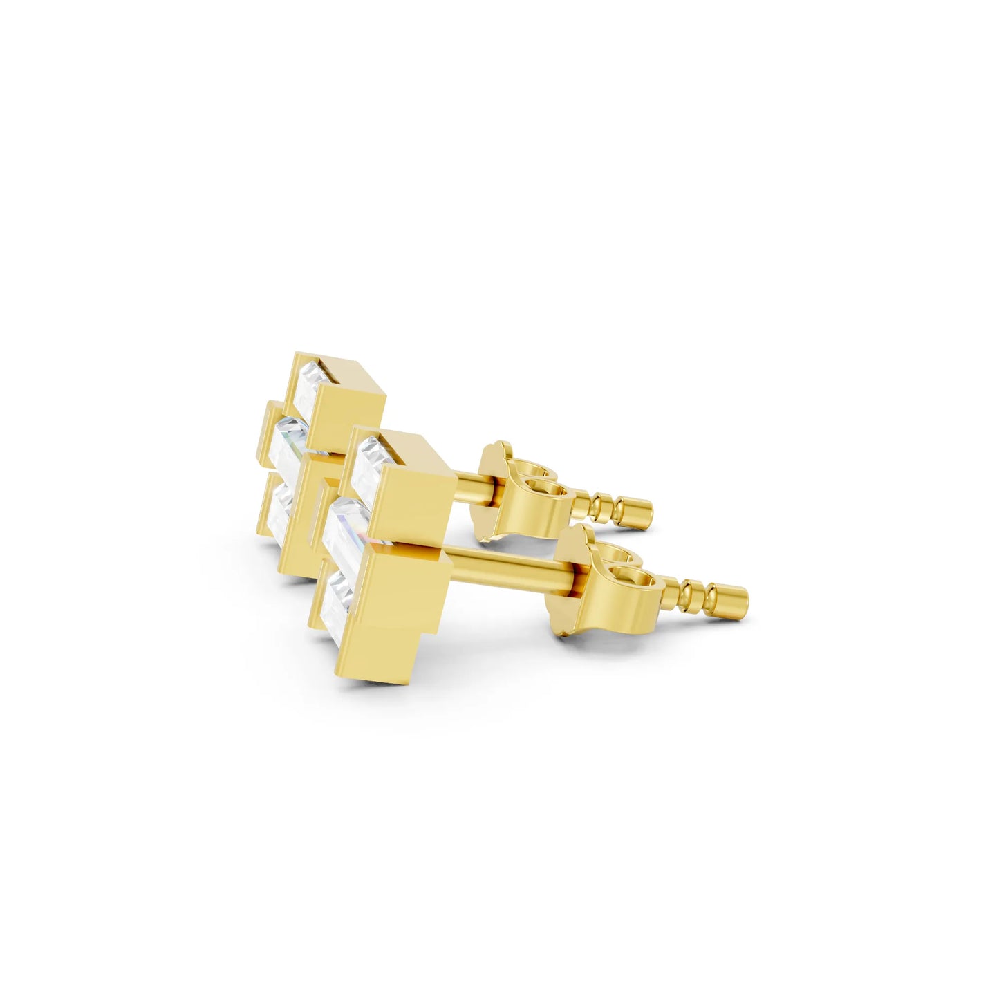 14K Gold Baguette Cut Diamond Cross Cluster Stud Earring